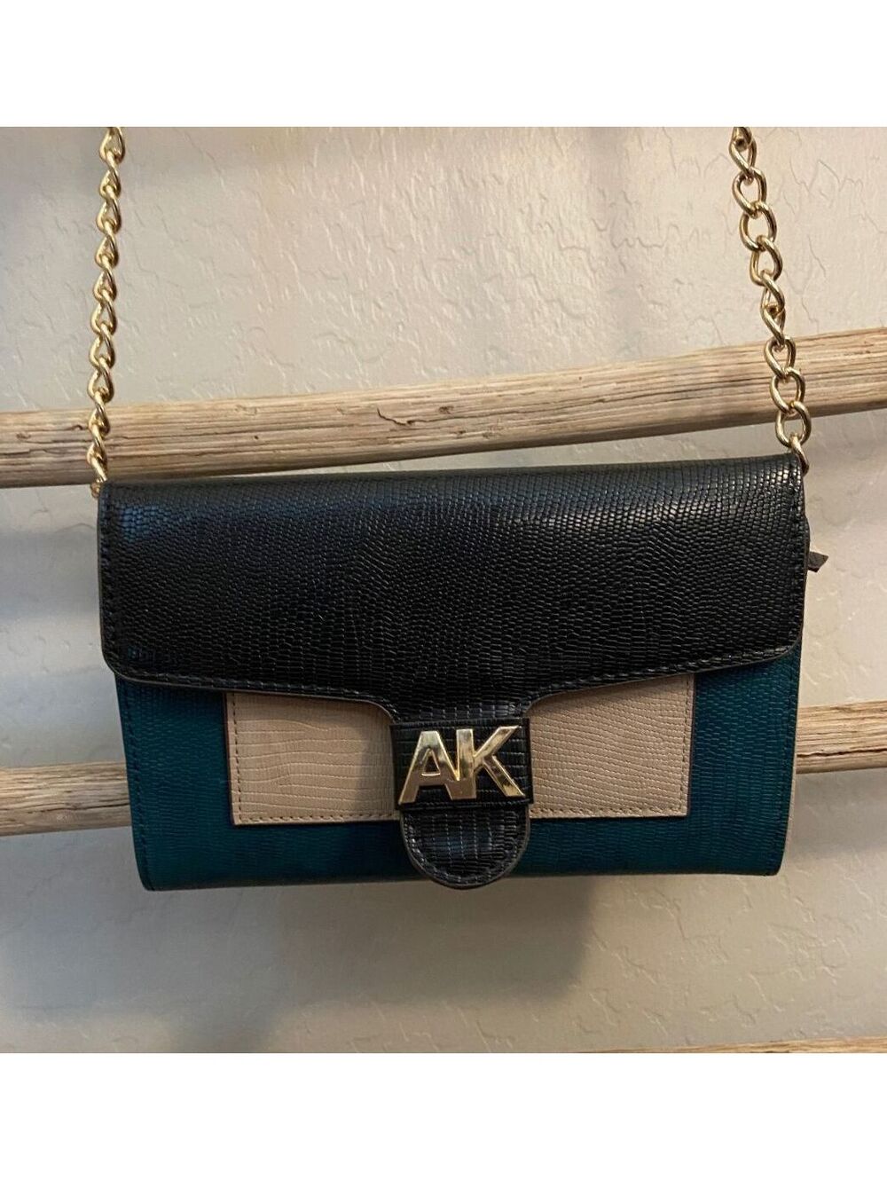 Anne Klein Crossbody Bag with Chain Strap and Colorblock Design